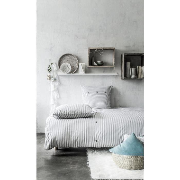 TODAY Parure de couette Oria 100% coton - 1 housse de couette 220x240 cm + 2 taies d'oreillers 63x63 cm bleu et blanc