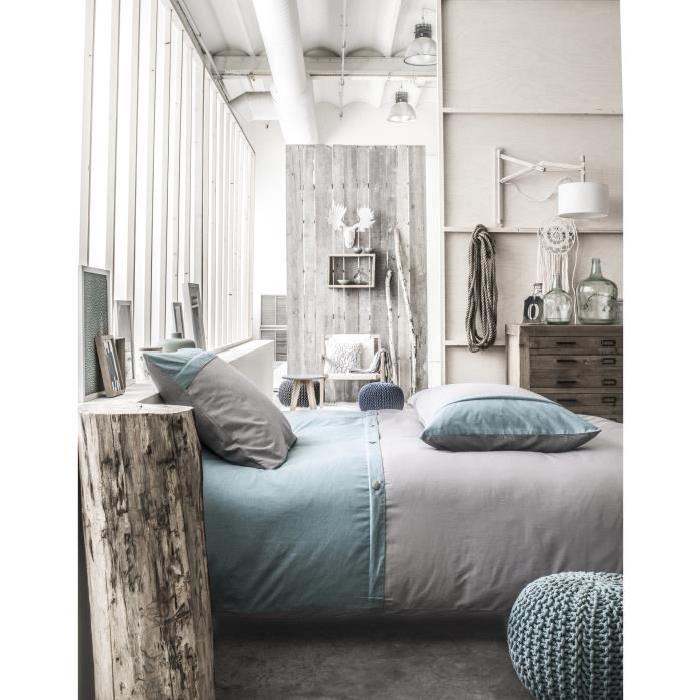 TODAY Parure de couette Cassandre 100% coton - 1 housse de couette 220x240 cm + 2 taies d'oreillers 63x63 cm gris et bleu