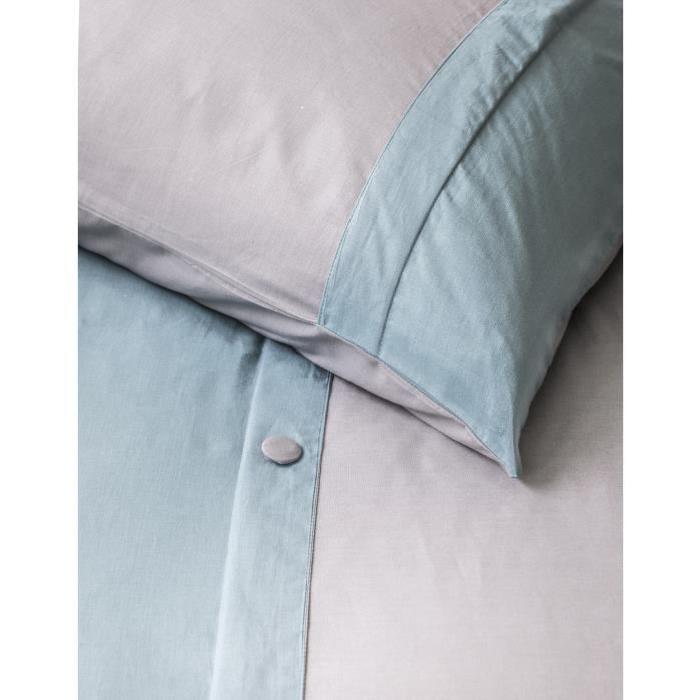 TODAY Parure de couette Cassandre 100% coton - 1 housse de couette 220x240 cm + 2 taies d'oreillers 63x63 cm gris et bleu