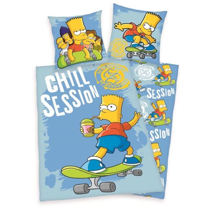 THE SIMPSONS Parure de couette 100% coton - 1 housse de couette 140x200 cm + 1 taie d'oreiller 65x65 cm - Bleu