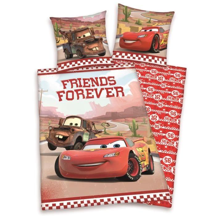 Parure de couette enfant Cars Friends Forever 100% coton - 1 housse de couette 140x200 cm + 1 taie 65x65 cm rouge