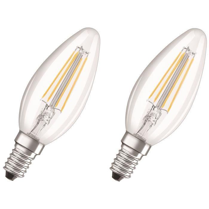 OSRAM Lot de 2 Ampoules LED E14 flamme claire 4 W équivalent a 40 W blanc chaud