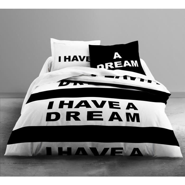 TODAY Parure de couette Enjoy I Have a dream 100% coton - 1 housse de couette 220x240 cm + 2 taies 63x63 cm blanc et noir