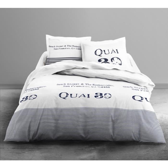 TODAY Parure de couette Enjoy Quai 39 B 100% coton - 1 housse de couette 220x240 cm + 2 taies 63x63 cm blanc et marine