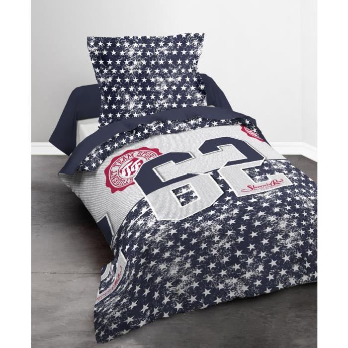 TODAY Parure de couette Happy Pacalai 100% Coton - 1 housse de couette 140x200 cm + 1 taie 63x63 cm bleu, gris et rouge