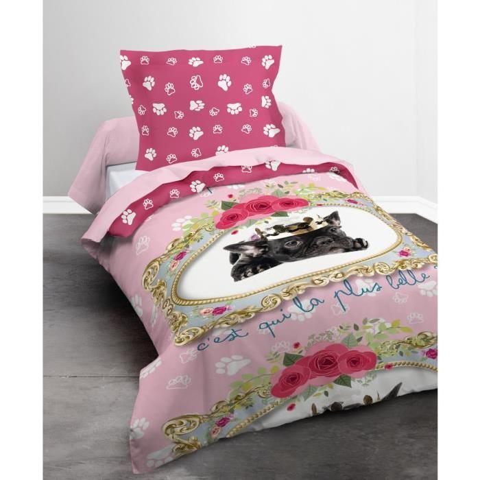 TODAY Parure de couette Happy Lady 100% coton - 1 housse de couette 140x200 cm + 1 taie d'oreiller 63x63 cm rose