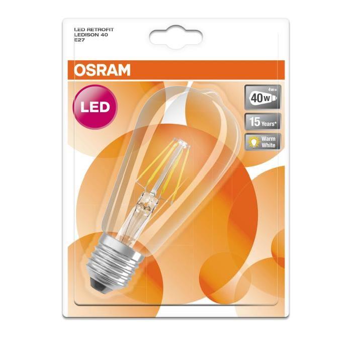 OSRAM Ampoule filament LED E27 4 W équivalent a 40 W blanc chaud