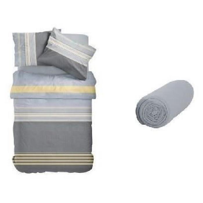 TODAY Pack SULLUST - 1 housse de couette 140x200 cm + 1 taie d'oreiller 63x63 cm + 1 drap housse 90x190 cm gris et bleu