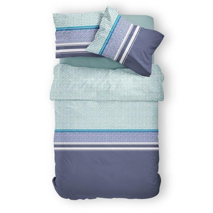 TODAY Pack CHANDRILA - 1 housse de couette 140x200 cm + 1 taie d'oreiller 63x63 cm + 1 drap housse 90x190 cm bleu nuit