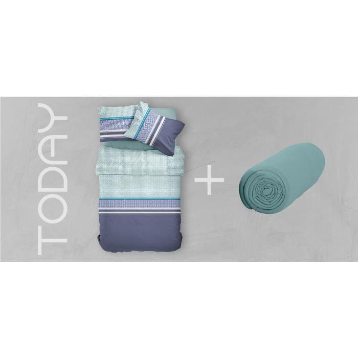 TODAY Pack CHANDRILA - 1 housse de couette 140x200 cm + 1 taie d'oreiller 63x63 cm + 1 drap housse 90x190 cm bleu nuit