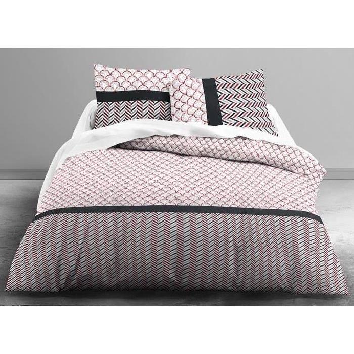 TODAY Pack MARGOT - 1 housse de couette 200x200 cm + 2 taies d'oreillers 63x63 cm + 1 drap housse 140x190 cm rose et gris