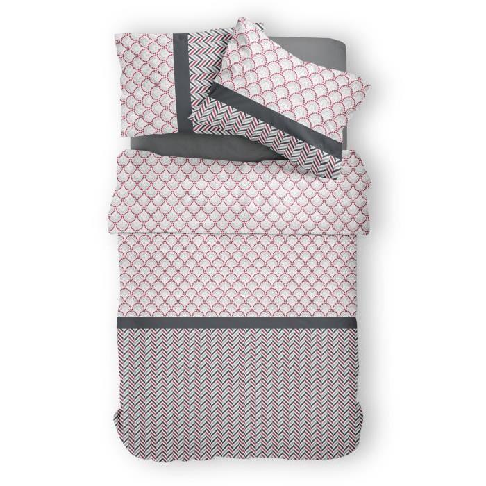 TODAY Pack MARGOT - 1 housse de couette 200x200 cm + 2 taies d'oreillers 63x63 cm + 1 drap housse 140x190 cm rose et gris