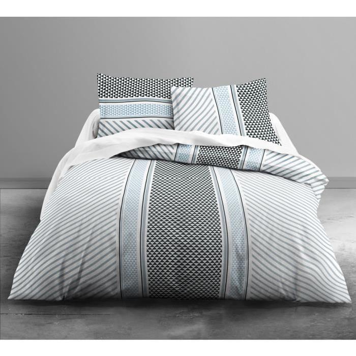 TODAY Parure de couette Only KESSEL - 1 housse de couette 220x240 cm + 2 taies d'oreillers 63x63 cm blanc, gris et bleu