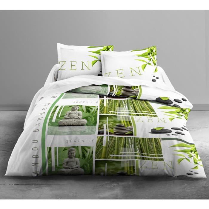 TODAY Parure de couette Only SERENITY - 1 housse de couette 220x240 cm + 2 2 taies d'oreillers 63x63 cm blanc et vert