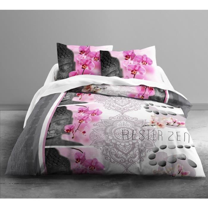 TODAY Parure de couette Only RESTER ZEN - 1 housse de couette 220x240 cm + 2 2 taies d'oreillers 63x63 cm blanc, rose et gris