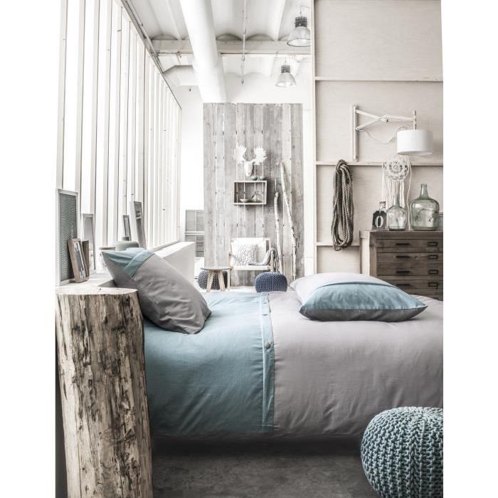 TODAY Parure de couette Cassandre 100% Coton - 1 housse de couette 240x260 cm + 2 taies 63x63 cm gris givré et iceberg