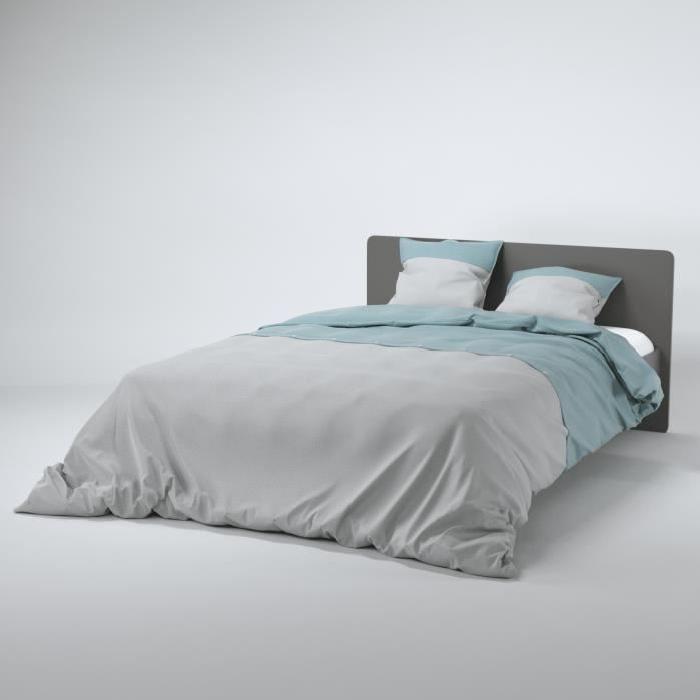 TODAY Parure de couette Cassandre 100% Coton - 1 housse de couette 240x260 cm + 2 taies 63x63 cm gris givré et iceberg