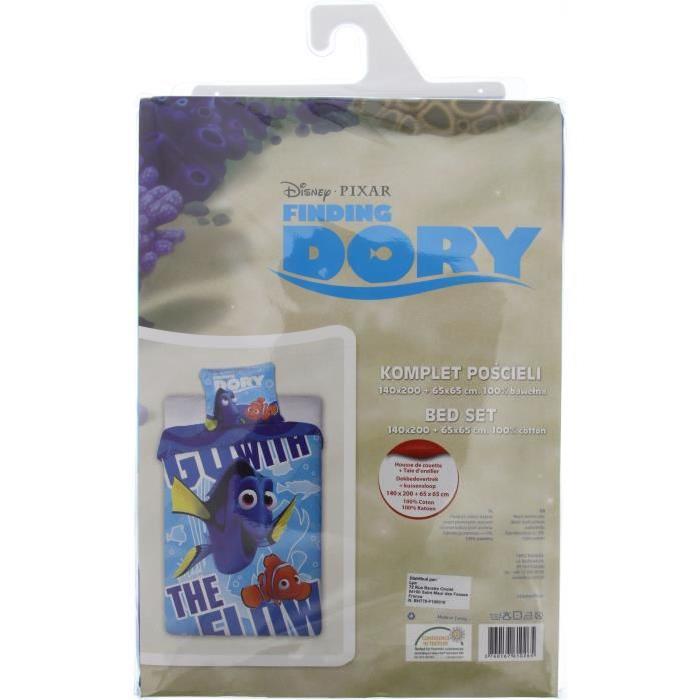 DORY Parure de couette 100% coton - 1 housse de couette 100% coton 140x200 cm + 1 taie d'oreiller 65x65 cm bleu