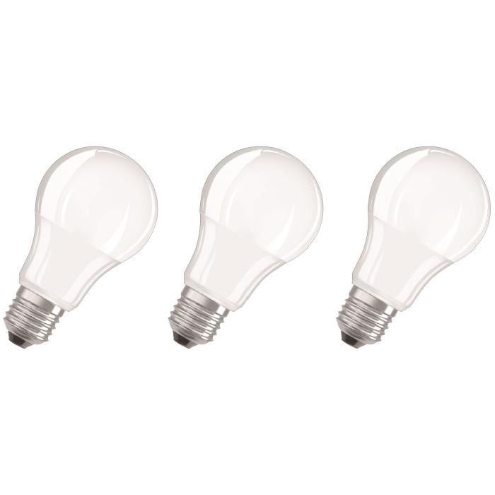 OSRAM Lot de 3 Ampoules LED E27 standard dépolie 9,5 W équivalent a 60 W blanc chaud