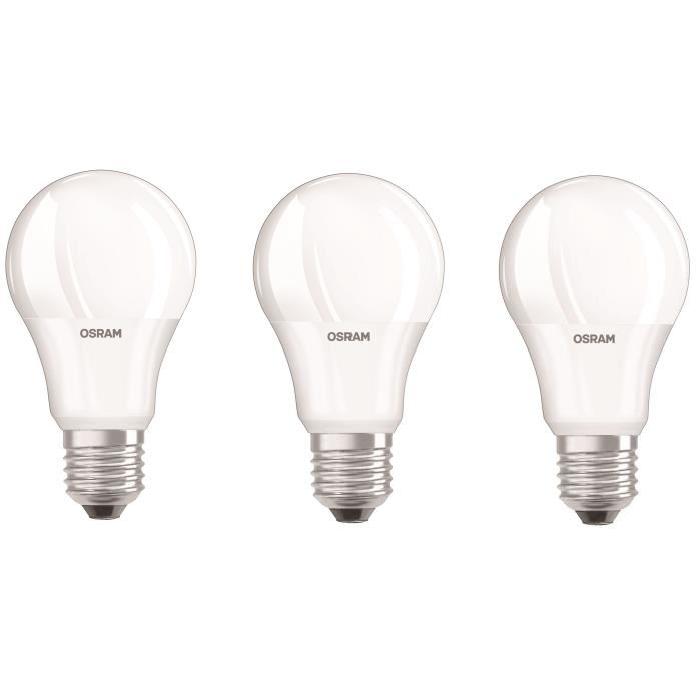 OSRAM Lot de 3 Ampoules LED E27 standard dépolie 9,5 W équivalent a 60 W blanc chaud