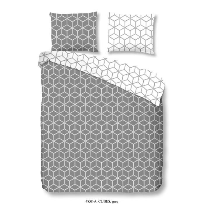 GOOD MORNING Parure de couette Cubes 100% coton - 1 housse de couette 200x200 cm + 2 taies d'oreillers 60x70 cm gris