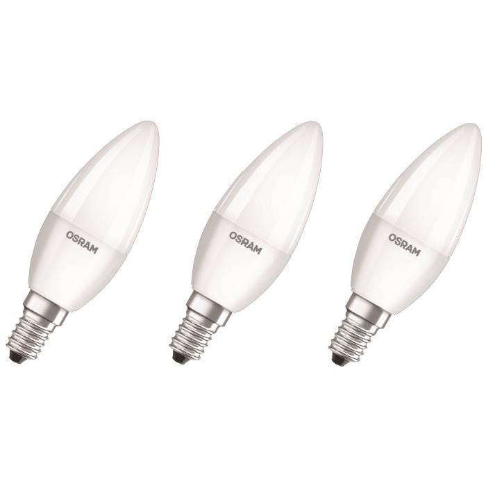 OSRAM Lot de 3 Ampoules LED E14 flamme dépolie 5 W équivalent a 40 W blanc froid