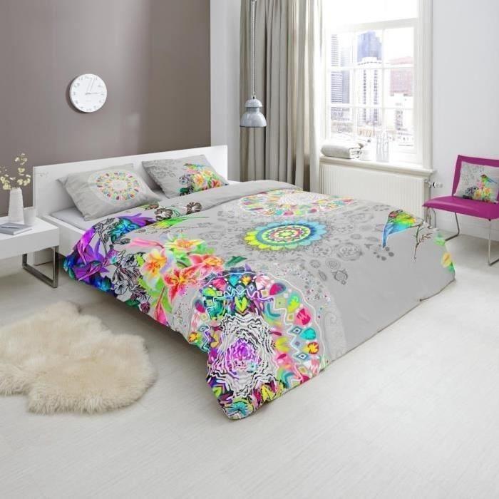 HIP Parure de couette Botanica 100% coton - 1 housse de couette 140x200cm + 1 taie d'oreiller 60x70cm multicolore