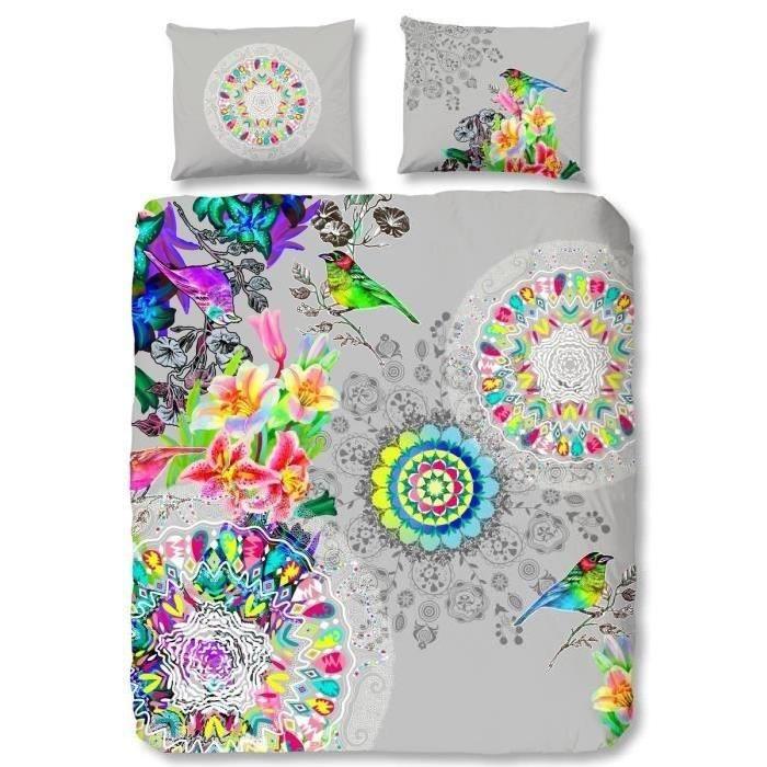 HIP Parure de couette Botanica 100% coton - 1 housse de couette 200x200cm + 2 taies d'oreiller 60x70cm multicolore