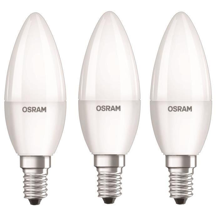 OSRAM Lot de 3 Ampoules LED E14 flamme dépolie 5 W équivalent a 40 W blanc froid