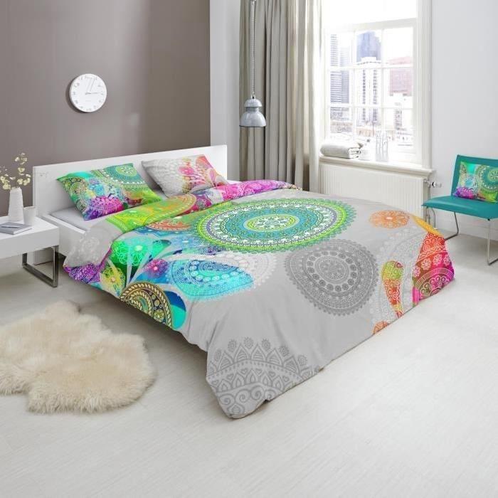 HIP Parure de couette Xandine 100% satin de coton - 1 housse de couette 200x200 cm + 2 taies d'oreillers d'oreillers 60x70 cm