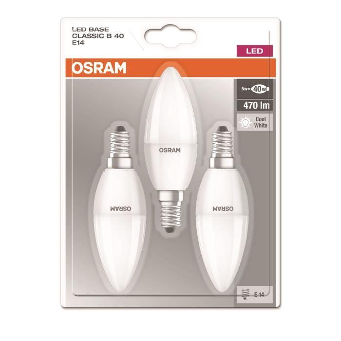 OSRAM Lot de 3 Ampoules LED E14 flamme dépolie 5 W équivalent a 40 W blanc froid