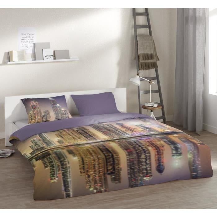 PURE Parure de couette Dubai 100% microfibre - 1 housse de couette 140x200 cm + 1 taie d'oreiller 60x70 cm gris