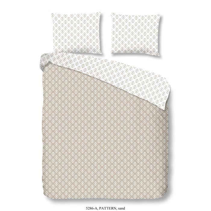 GOOD MORNING Parure de couette Pattern 100% coton - 1 housse de couette 200x200 cm + 2 taies d'oreillers 60x70 cm sable