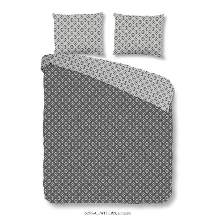 GOOD MORNING Parure de couette Pattern 100% coton - 1 housse de couette 220x240 cm + 2 taies d'oreillers 60x70 cm anthracite