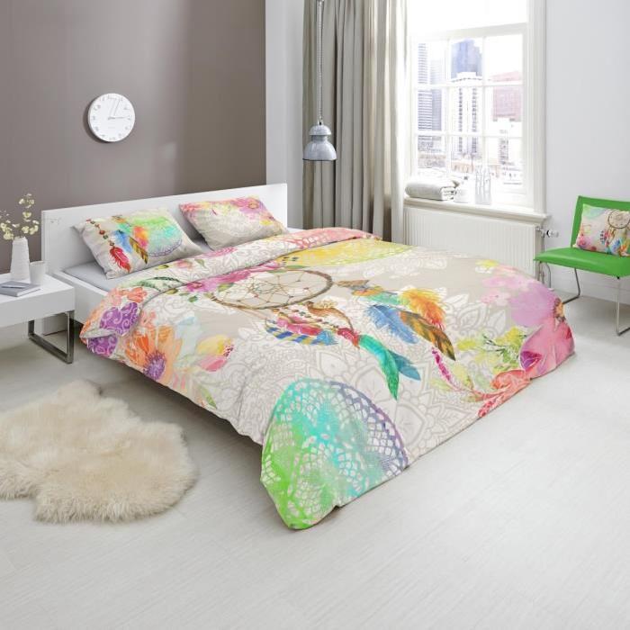 HIP Parure de couette Guillia - 1 housse de couette 140x200 cm + 1 taie 60x70 cm gris, blanc et rose