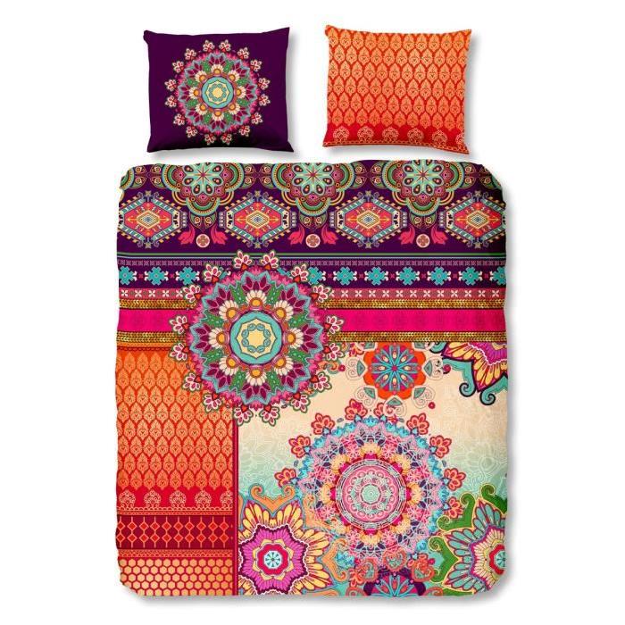 HIP Parure de couette Sherhia - 1 housse de couette 220x240 cm + 2 taies 60x70 cm orange, bleu et violet