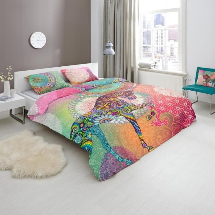 HIP Parure de couette Sentha - 1 housse de couette 200x200 cm + 2 taies 60x70 cm rose, blanc et bleu