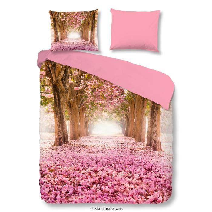 PURE Parure de couette Microfibre Soraya - 1 housse de couette 140x200cm + 1 taie 60x70cm - Rose