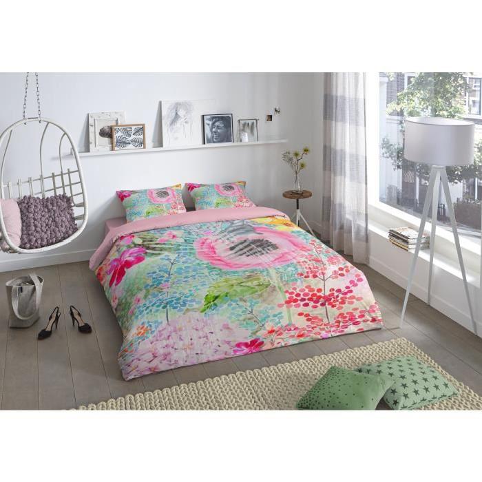 PURE Parure de couette Microfibre Lizzy - 1 housse de couette 140x200cm + 1 taie 60x70cm - Multicolore