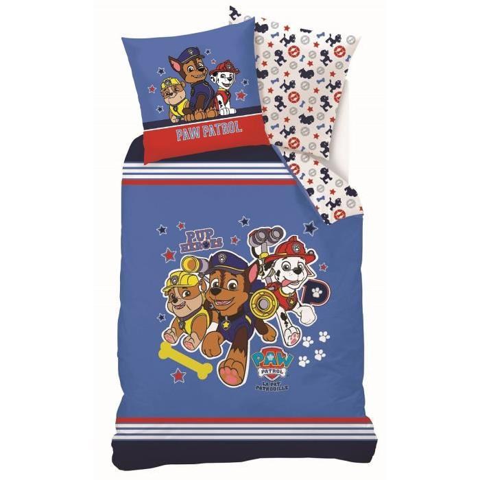 PAT PATROUILLE Parure de couette Enfant - 1 Housse de couette 140x200 cm + 1 taie d'oreiller 63x63 cm indigo