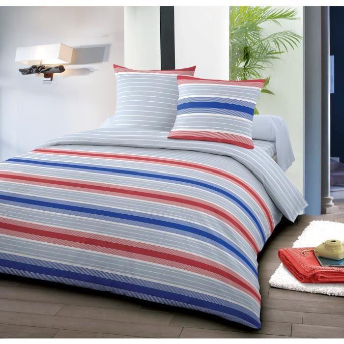 SANTENS Parure de Couette Réversible Coton MALO 140x200 cm + 1 taie 63x63 cm - Bleu & Rouge