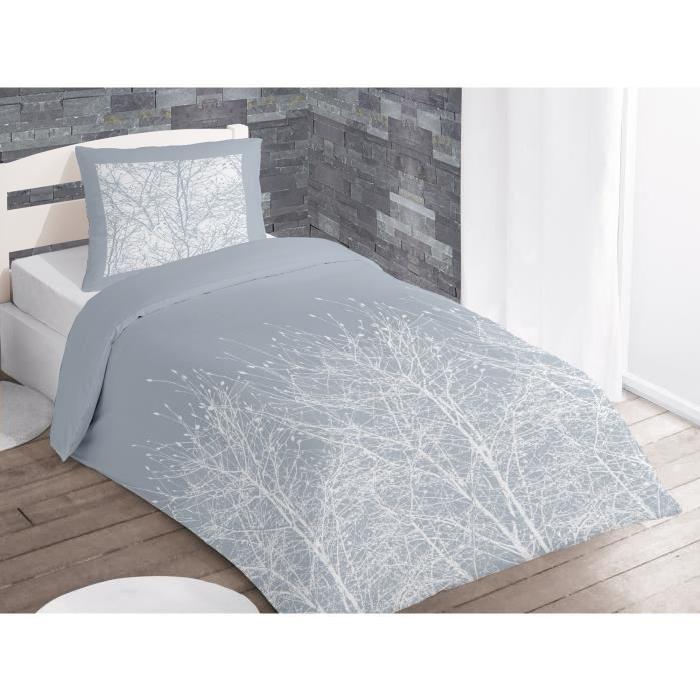 SOLEIL D'OCRE Parure de couette Forest style scandinave 100% coton - 1 housse de couette 140x200 cm + 1 taie 63x63 cm bleu et