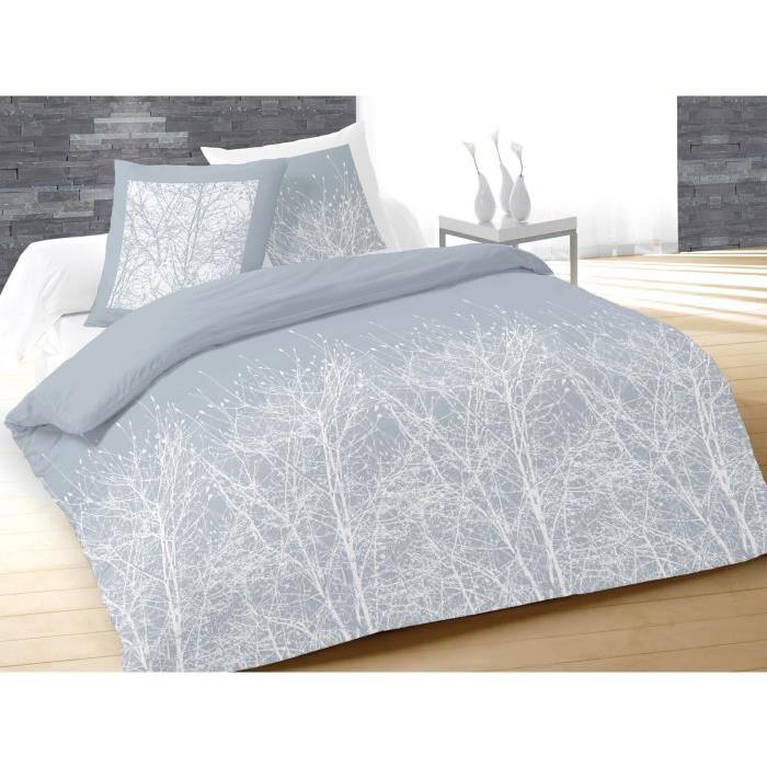 SOLEIL D'OCRE Parure de couette Forest style scandinave 100% coton - 1 housse de couette 240x260 cm + 2 taies 63x63 cm bleu et