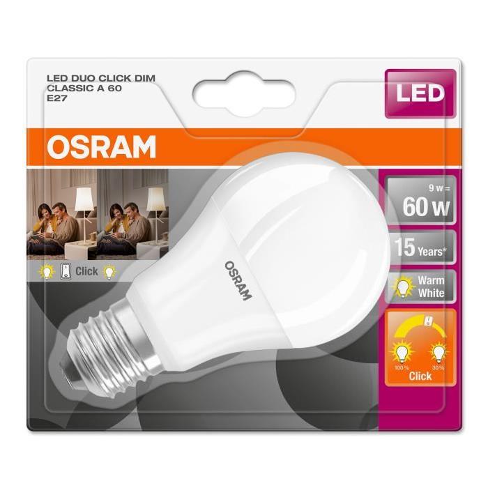 OSRAM Ampoule LED Star + Duo Click Dim E27 standard 9 W équivalent a 60 W blanc chaud