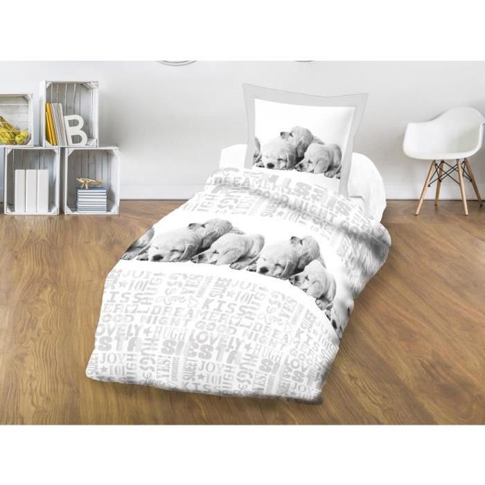 SOLEIL D'OCRE Parure Microfibre SIESTA 140x200cm - Gris & Blanc