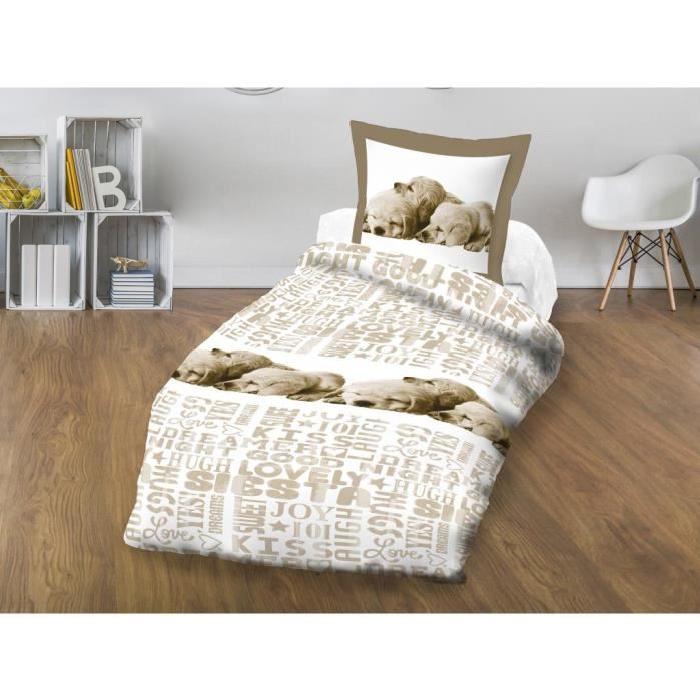 SOLEIL D'OCRE Parure Microfibre SIESTA 140x200cm - Taupe & Blanc