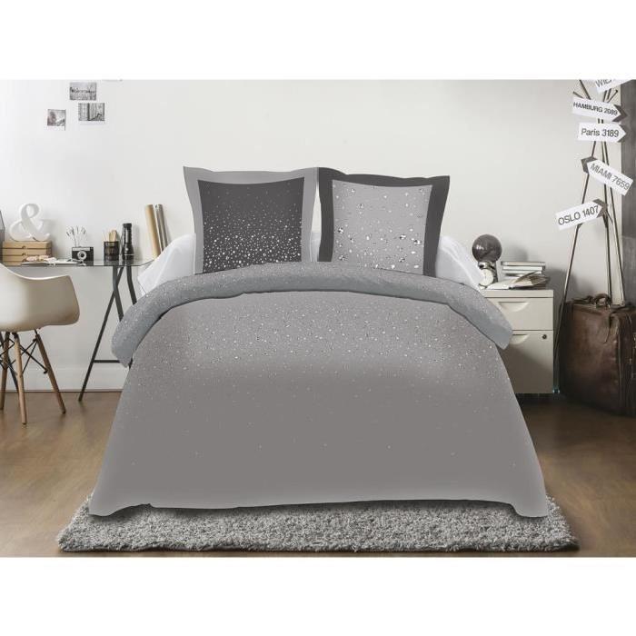 SOLEIL D'OCRE Parure Microfibre STRASS 220x240cm - Gris Perle