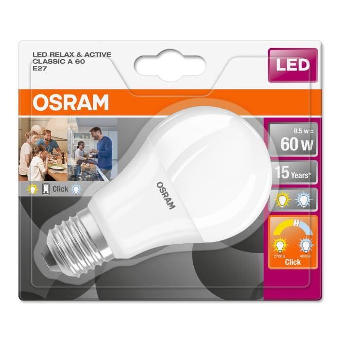 OSRAM Ampoule LED Star + Active&Relax E27 standard 9,5 W équivalent a 60 W blanc chaud ou froid