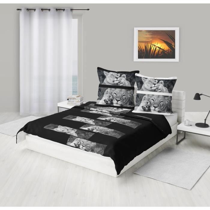 SOLEIL D'OCRE Parure Microfibre LIONS 220x240cm - Noir