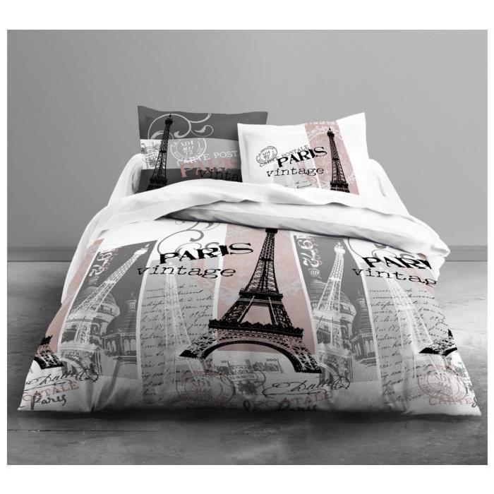 TODAY Parure de couette 100% Coton Enjoy VINTAGE PARIS - 1 housse de couette 240x260 cm + 2 taies 63x63 cm